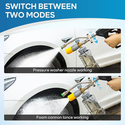 Foam Cannon Dual-Connector Accessory, Pressure Washer Double Tip Attachment for Foam Cannon, Pressure Washer Accessories with 1/4" Quick Connect for Car Wash, 5 Pressure Washer Sprayer Nozzles