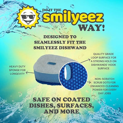 Smilyeez Soap Dispensing Dishwand (Grey) with Ergonomic Handle and 4 No-Plastic Sponges - Effortless Cleaning and Long-Lasting Durability - Kitchen and Dishwashing Essential