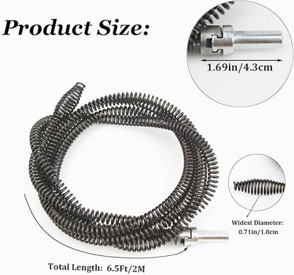 10mm Heavy-Duty Drain Auger Snake Cable with Drill Adapter - 6.5Ft/2M Flexible & Reusable Plumbing Clog Remover for Kitchen, Bathroom, Toilet, Shower Sink & Pipe