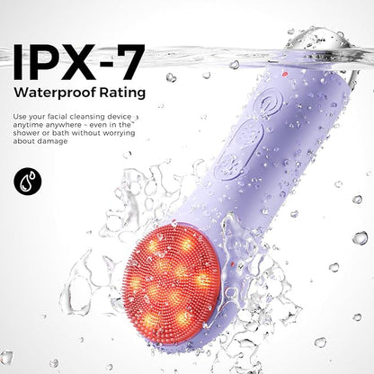 Face Scrubber Facial Cleansing Brush - Waterproof and Rechargeable Face Cleansing Brush with 4 LED Gentle Light, Cleansing, Exfoliating and Massaging, Electric Face Scrub Brush for Men & Women