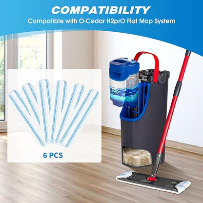 Reusable Microfiber Mop Pads Compatible with O Cedar H2prO Flat Mop System, H2prO Flat Mop Replacement Pads, H2prO Flat Mop Refills, Flat Mop Head for Floor Cleaning, Machine Washable, 6 Pack