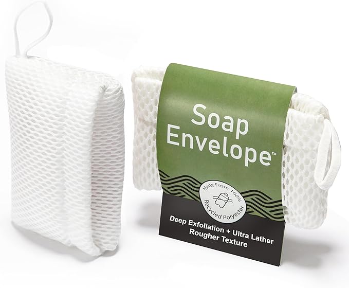100% Recycled - Bar Soap Saver Pouch, Loofah Bag Lather + Deep Exfoliator, Mesh Soap Bag, Sock for Bar Soap, Deep Exfoliation Double-Sided Rougher Texture - 1 Pack