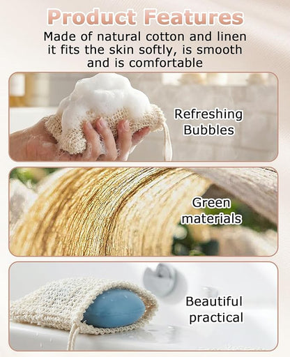 15 Pcs Natural Sisal Soap Saver Bag, Reusable Bar Soap Scrubber Exfoliating Pouch for Shower Washing Body
