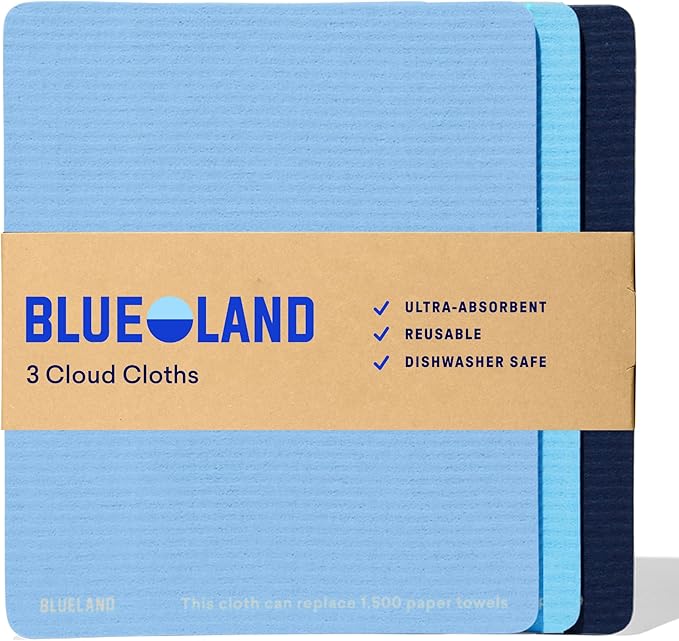 BLUELAND Cloud Cloth, 3-Pack, Reuseable Paper Towel Replacement, Natural Swedish Dish Kitchen Sponge