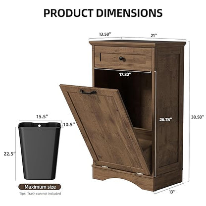 AHB 13 Gallons Tilt Out Trash Cabinet Hidden Trash Can Cabinet Freestanding Garbage Recycling Cabinet with Hideaway Drawer Pet Proof Trash Bin for Kitchen Living Room, Vintage Oak