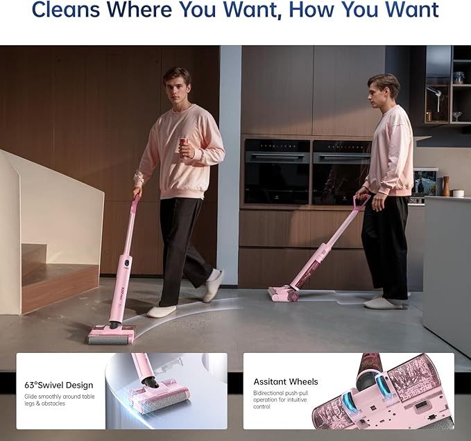 JONR S20 Pro 180° Lay Flat Wet Dry Vacuum Cleaner - Smart Adjusting Suction Cleans Under Low Furniture (3.5"), Self-Cleaning, 2-in-1 Vacuum and Mop for Pet Hair, Kitchen Spills & All Floor (L)