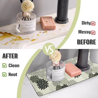 Sink Faucet Absorbing Mat, 2 Pack Drying Mat Around Faucet Sink Splash Guard Behind Faucet Sinkmat For Kitchen Bathroom Island Rv 24 * 5.5 Inch (60 * 14 cm)