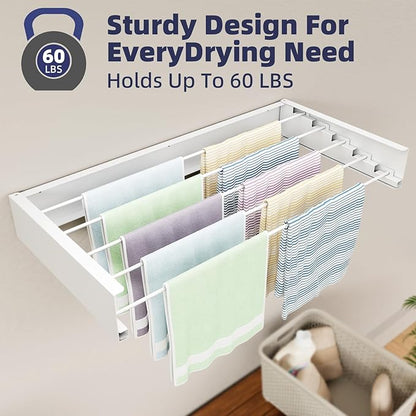 ZMBESUP Wall Mounted Drying Rack 31.5 Inch White, Foldable Retractable Clothes Drying Rack for Laundry Room Organization, Heavy Duty Space Saving Laundry Rack for Apartment Bathroom, 60lb Capacity