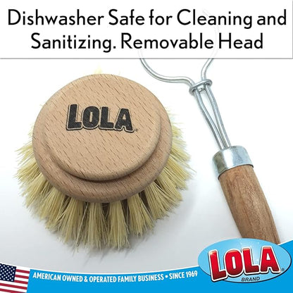 LOLA Replacement Large Head for The Original Tampico Vegetable & Dish Brush, Birchwood & Poly Bristles, Reusable & Washable, 1 Pack