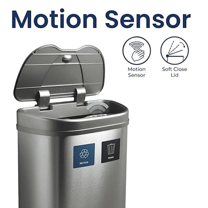 Ninestars 18.5 Gallons Automatic Touchless Kitchen Trash Can with Lid, Motion Sensor Trash Can for Kitchen, Office 70 Liter Stainless Steel Garbage Bin (2 x 9.2 Gallon Double Compartment)