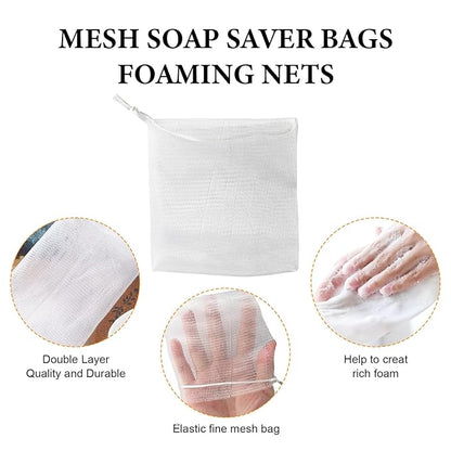 40 PCS Soap Saver Bag, Exfoliating Mesh Soap Saver Pouch Bags, Bubble Mesh Net Bags with Drawstring, Easy to Store, for Shower, Face Cleansing, White