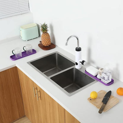MicoYang Silicone Kitchen Sink Organizer Tray for Multiple Usage,Eco-Friendly Sponges Holder for Kitchen Bathroom Counter or Sink,Dish Soap Dispenser,Scrubber,Bottle,Cup (Purple, 12"×4")