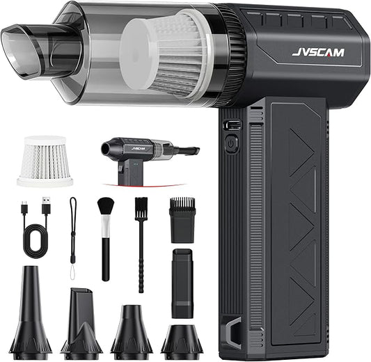 JVSCAM Compressed Air Duster,150000RPM Electric Air Duster, Vacuum Cleaner & Bag Vacuum 3-in-1, Rechargeable with 3-Gear Adjustable Wind Speed for Keyboard,Computer,Car,Home and Storage Bag Sealing
