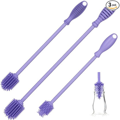 A-Brush Silicone Bottle Cleaner Brush, 3 Piece Set, Long Handle - Water Bottle Cleaner, Baby Bottle Nipple Brush for Plastic & Glass, BPA-Free Dish Washing Brush A2S Protection