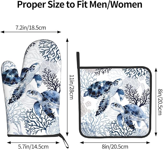Coastal Oven Mitts and Pot Holders Sets of 2 Summer Kitchen Mitts Blue Sea Turtle Hot Pads for Cooking Baking Grilling