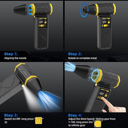 Upgrade Version-Cordless Air Duster-280000RPMSuper Power Air Duster Rechargeable,Stepless Speed Change Air Duster,with Display Screen & Light,Dust Blower for Computer, Keyboard, House,Outdoor and Car