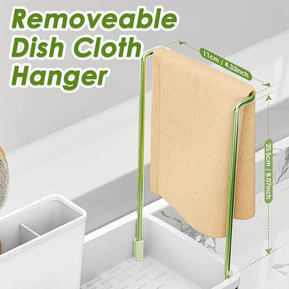 Ewaiira Stainless Steel Sink Caddy, Sponge Holder for Kitchen Sink with Brush Holder & Dishcloth Rack, Rustproof Organizer Countertop, Soap Dispenser Kitchen Organizers Storage Essentials, White 9.8″