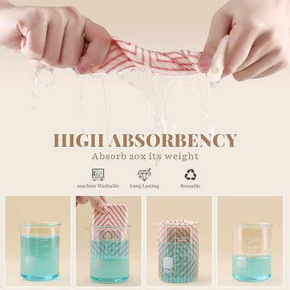 Homaxy Swedish Dishcloths for Kitchen, 6 Pack Geometric Reusable Paper Towels with Clips, Absorbent Cellulose Sponge Dish Cloths for Washing Dishes, Non-Scratch & Odor-Free Dish Rags