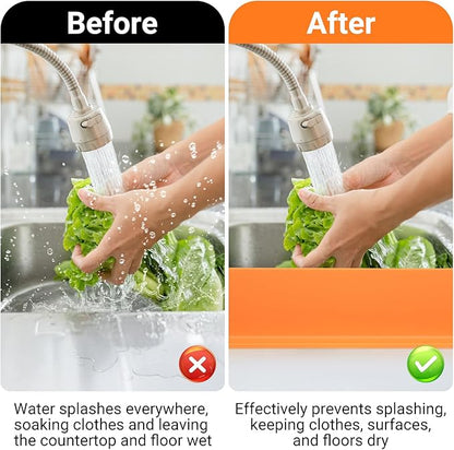 19.3 inch Sink Water Splash Guard, Silicone Sink Splash Guard, Backsplash Protector for Kitchen Countertop & Bathroom Bathtub with Non-Slip Strong Suction, Orange