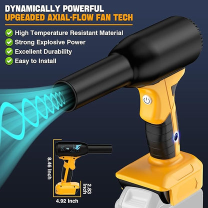 Jet Dry Blower 500W Compressed Air Duster, 400G Wind Speed, 3 Gear Adjustable, Compatible with Dewalt 20V Battery, Cordless Mini Jet Fan for Car Dry, Keyboard & Electronics Cleaning