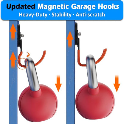 MUTUACTOR Updated Magnetic Hook Heavy Duty,40lbs 2-Pack Super Strong Magnet Garage Hook,Anti-Scratch Large Magnets Hook for Hanging Impact Drivers Trailer Cord Shovel Tool Organizer