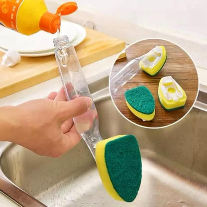 Heavy Duty Dish Wand Refills Kit – 6 Non-Scratch Sponge Heads with Handle, Soap Dispenser & Scrub Brush – Dishwasher Safe Cleaning Tool for Pots, Pans & Dishes