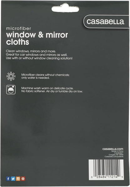 Casabella Lint-Free Microfiber Glass and Mirror Cleaning Cloths, White/Black (Set of 2)