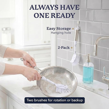 Farberware Dish Brush with Handle – 2 Pack Kitchen Scrub Brush for Dishes, Non-Scratch Dishwashing Brush Set with Firm Bristles for Pots, Pans, & Sink, Long Handles for Everyday Cleaning