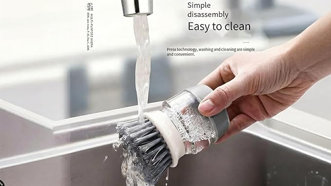 Soap Dispensing Dish Scrubber Brush with Storage Bracket - Replaceable Palm Brush for Kitchen Pot, Pan and Sink Cleaning, Drainage Base, Dish Washing Brush, Kitchen Brush for Cleaning