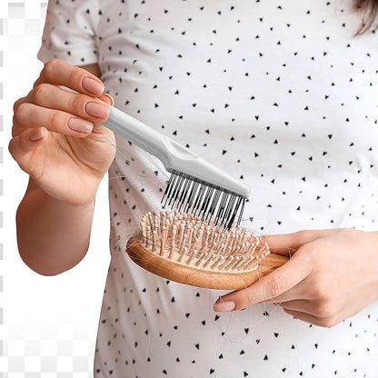 Boao 2 Pieces Hair Brush Cleaning Tool Comb Cleaner Brush Mini Comb Cleaning Hair Remover Tool for Removing Dust Home and Salon Use(Gray, Wood Color,Polished Wooden Handle Rake)