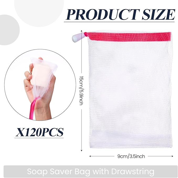 Hushee Soap Mesh Bag Exfoliating Soap Saver Pouch Foam Net with Drawstring for for Bars Foaming Drying Easy Bubble Store Bathroom Travel