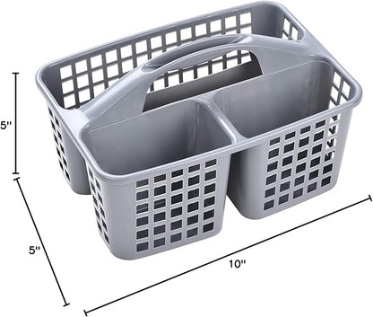 ALINK Plastic Shower Caddy Basket with Compartments, Portable Divided Cleaning Supply Storage Organizer with Handle for College Dorm Bathroom - Gray