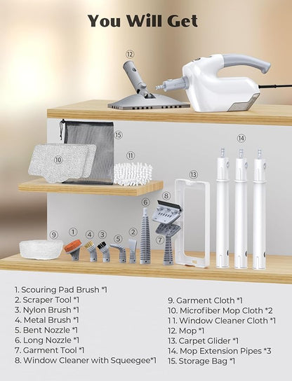 10-in-1 Steam Mop, Detachable Handheld Steam Cleaner, Multi & Up Steamer for Cleaning with 350ml Tank,10s Heat-Up, 23Ft Cord, 248°F 1200W Powerful Floor Steam Mop for Hardwood Floors, Grout, Carpet