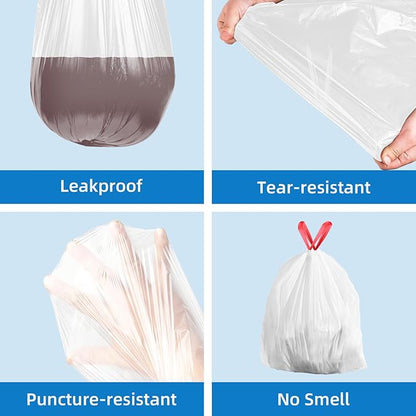 KdbK 13.2 Gallon Tall Kitchen Drawstring Trash Bags, 200 Count Pre-separated Garbage Bags, Unscented, Leak Proof, Waste Bag for Kitchen, Office, Home