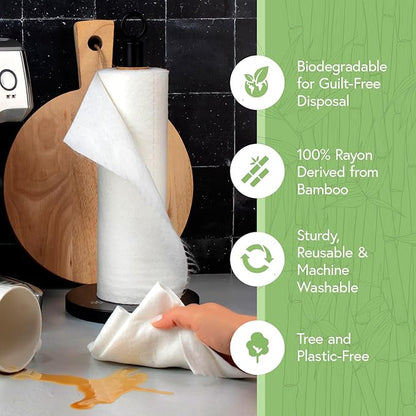 Jenvita Reusable Bamboo Paper Towels |Heavy Duty, Absorbent & Durable | Reusable Washable Paper Towels | FSC Certified | 100% Rayon Derived From Bamboo | Kitchen Towels | 20 Sheets, 12"x11" | 2 Rolls