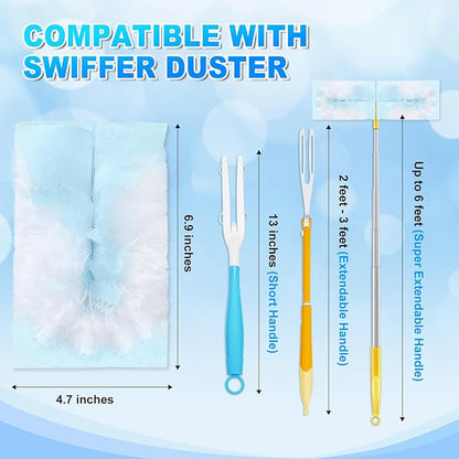 22 Count Duster Refill Compatible with Swiffer Handles, Unscented Disposable Dusters Refills with 2 Detachable Handles, Heavy Duty Duster Refills for Cleaning, Furniture, Blinds, Lamps