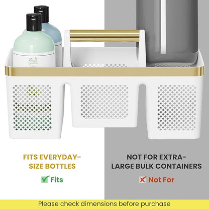 BYUNER Portable Cleaning Caddy & Shower Basket: Hard Plastic Caddy Organizer with Handle, 4 Divided Compartments, All-Side Drainage for Bathroom, Dorm & Utility, College Dorm Room Essentials