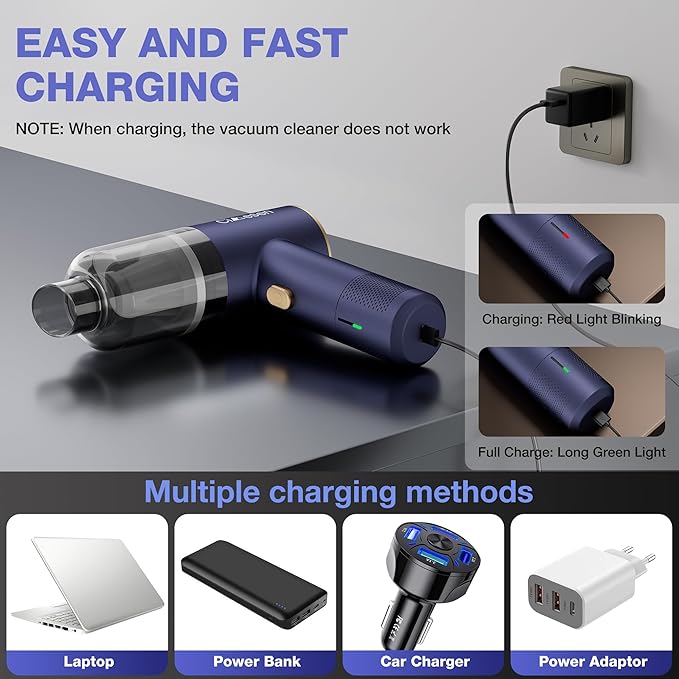 Car Vacuum Portable 4 in 1 Vacuum Cleaner 12000Pa Mini Handheld Vacuum Cordless Rechargeable 120W High Power Vacuum Cleaner & Air Duster Multi-Nozzles for Car Home Office Pet