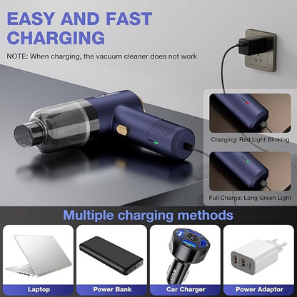 Car Vacuum Portable 4 in 1 Vacuum Cleaner 12000Pa Mini Handheld Vacuum Cordless Rechargeable 120W High Power Vacuum Cleaner & Air Duster Multi-Nozzles for Car Home Office Pet