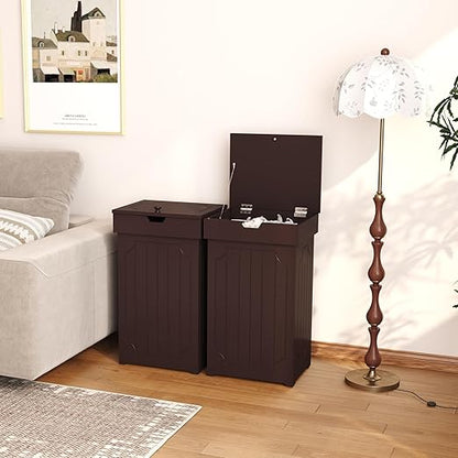 Function Home Trash Can Cabinet, 13 Gallon Kitchen Garbage Can, Wood Recycling Trash Bin, Freestanding Dog Proof Trash Can, Farmhouse Trash Cabinet with Lid for Home Kitchen Bathroom, Coffee
