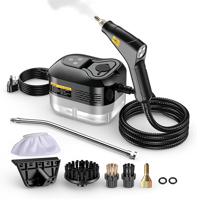 Aless 2500W Handheld High-Temperature Pressurized Steam Cleaner, 6 Adjustable Levels Portable Steamer with 1200ml Tank, 10s Heat-Up for Kitchen, Grout, Sofa, Car Detailing,Power of Water Steam (Black)