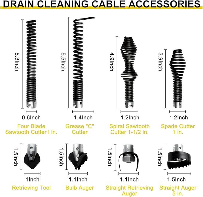 10pcs Drain Snake Drill Attachment, Root Cutter for Drain Cleaning for Heavy-Duty Cables Drain Cleaning kit Includes Fits K400, K-400, C-4, C-6, C-7, C-8, C-9 Models