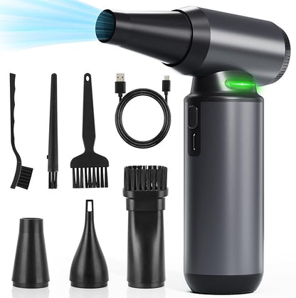 Compressed Air Duster - 300000RPM Brushless Motor Cordless Blower, 8000mAh Rechargeable, 3-Speed Electric Duster for Computer, Keyboard, Car, Home Cleaning