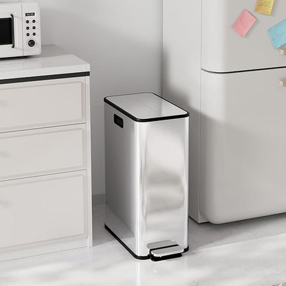 GarveeHome 14.8 gal Dual Compartment Step Trash Can, Stainless Steel Kitchen Bin with Butterfly Lid & Foot Pedal, 2x7.4 gal Removable Buckets for Easy Waste and Recycling, Silver