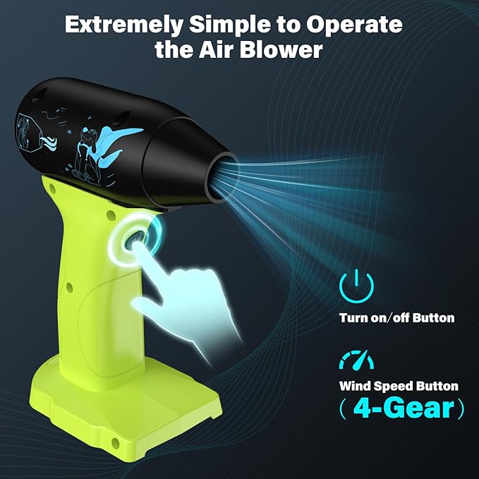 Jet Dry Mini Blower 130000 RPM High Speed Jet Fan, 4 Speed Control, Compatible with Ryobi 18V Battery, Cordless Handheld Blower for Car Drying & Cleaning (Battery Not Included)