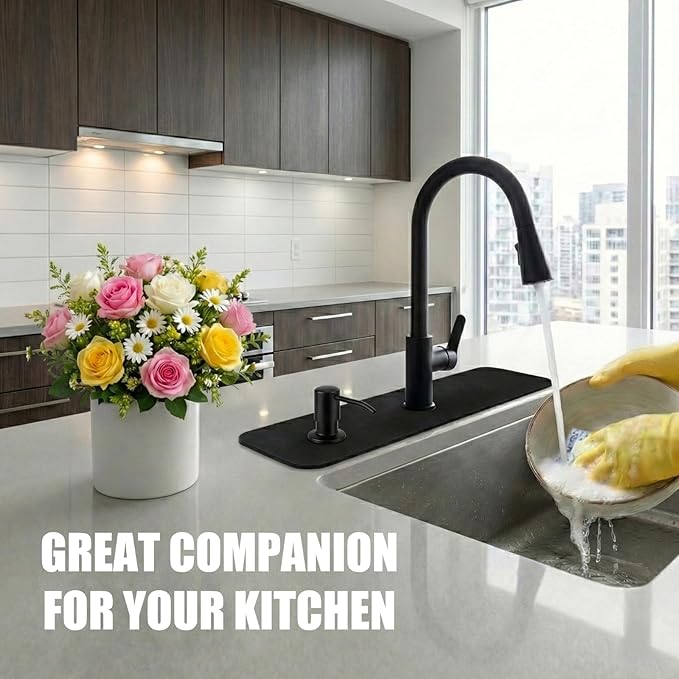 Customizable Kitchen Sink Faucet Mat: 24"Lx5.5"W Absorbent Sink Edge Protector & Bathroom Counter Protector - Quick Drying Splash Guard Cut to Fit 2, 3, 4 Holes Faucet, Soap Dispenser & Irregular Sink