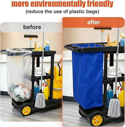 Replacement Janitorial Cleaning Cart Bag: Commercial Products 23 Gallon Industrial Janitorial Vinyl Cart Bag with 6 Brass Grommets - Size 16 x 11 x 27inches (Blue)