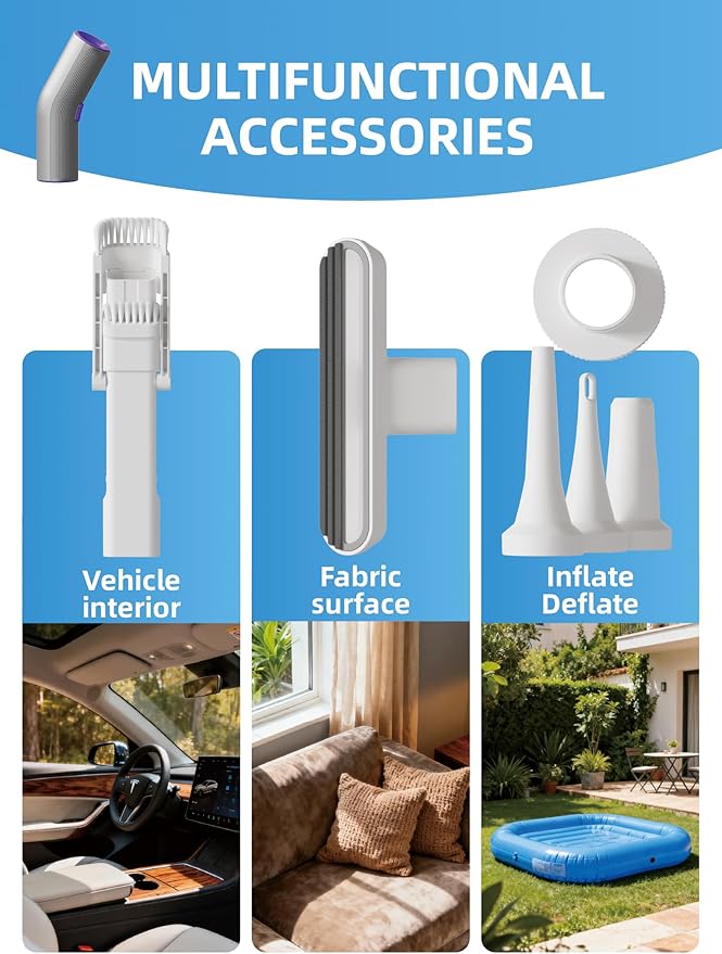 Vogano Handheld Vacuum Cleaner Cordless, 15000Pa High Power, Portable Mini Car Vacuum Air Duster with 2 Suction Modes & Multi-Nozzles for Desk Home Office Pet Hair, Silver