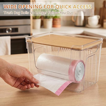 CANTAMI Trash Bag Dispenser with Lid, 2 Pack Plastic Stackable Trash Bag Holder, Extra Large Garbage Bag Dispenser for Kitchen, Laundry Room, Under Sink Organization and Storage