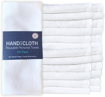 HANDECLOTH Reusable Cloth Paper Towels/Cotton/American Made/Absorbant/Machine Washable/Durable Edges and No Pilling/Personal Hand Towel/White (24 Pack)